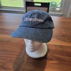 VNTG CARNIVAL CRUISE LINES BLUE DENIM ADJUSTABLE BASEBALL HAT CAP THE FUN SHIP